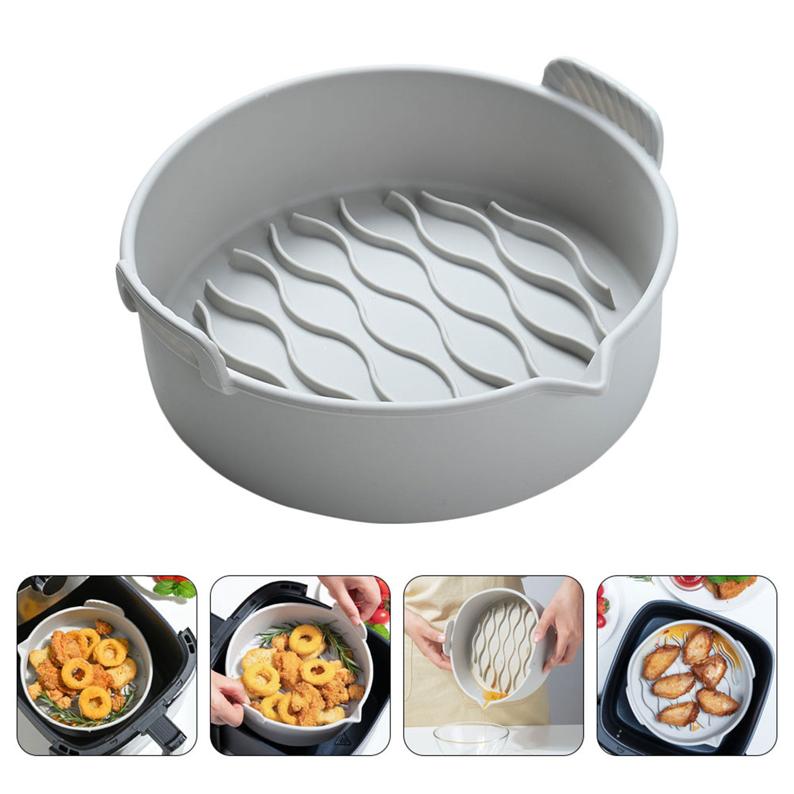 Air Fryer - エアフライヤー用シリコンライナー、焦げ付き防止、再利用可能、丸型、耐熱性、キッチン調理用アクセサリー