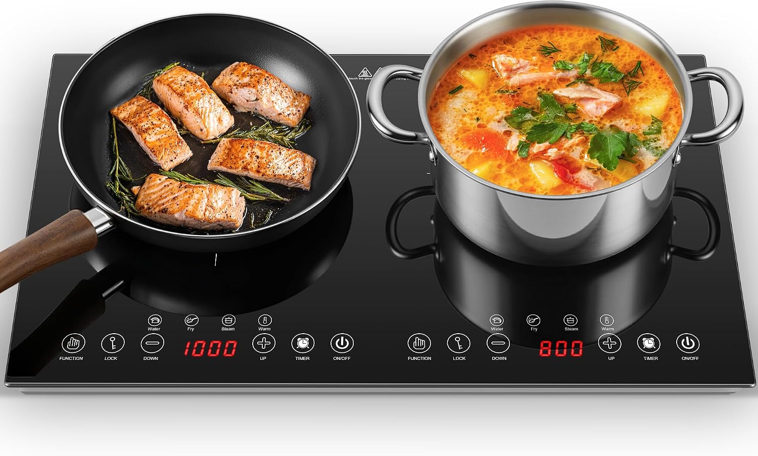 Induction Cooktop Portable - ポータブルIHクッキングヒーター 2口 - 1800W ダブルIH調理器、8段階の出力設定、4つのプリセットモード、超薄型デザイン