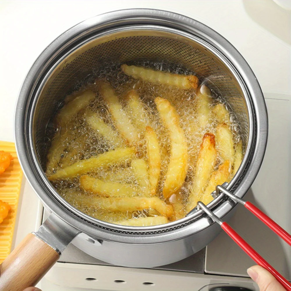 Rice Cooker - ステンレス製多目的調理器具セット（フライバスケットとガラス蓋付き）- 304 SUSノンスティックソースパン、ディープフライヤー、ミルクパン