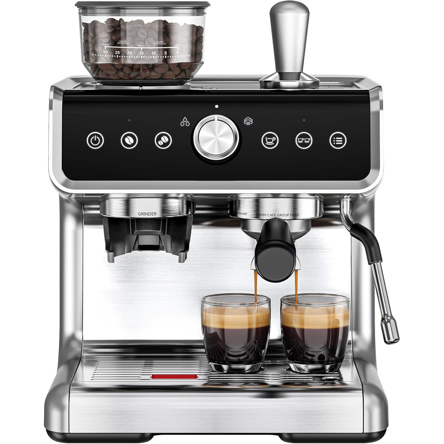 Coffee Maker - EUHOMY電動エスプレッソマシン、グラインダー付き、20バール、ステンレス製、半自動コーヒーメーカー、スチームワンド付き、家庭用