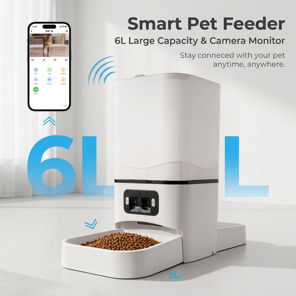 6Lダブルミールカメラアプリ自動ペットフィーダー、ペット猫犬 - Kitchen Appliances Video のレビューと価格