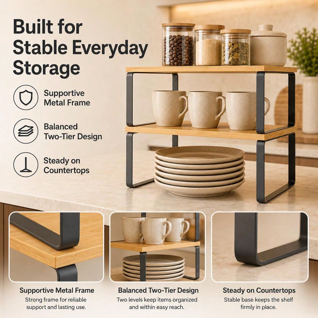 キャビネット用棚整理ケース2個、ナチュラルカラーの短いスパイ - Kitchen Appliances Cabinet のレビューと価格