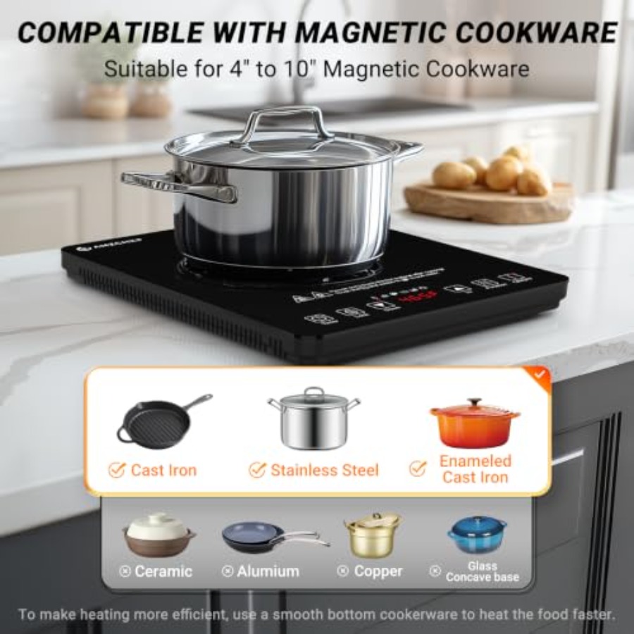 キッチン用ポータブルIHクッキングトップ、黒色強化ガラス、2 - Induction Cooktop Portable のレビューと価格